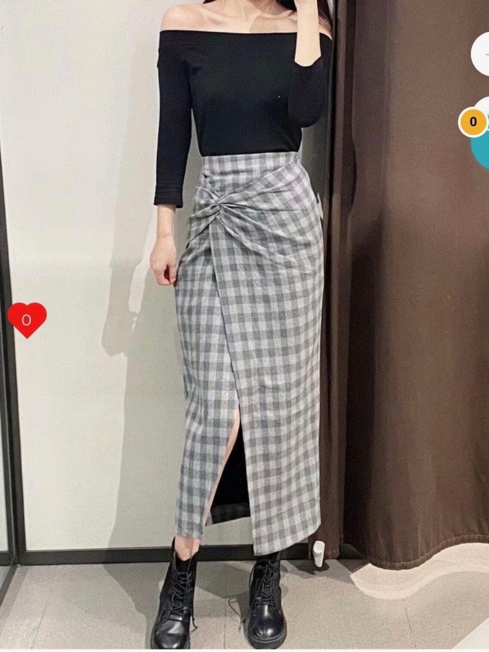 Zara Gray Checkered Pencil Midi Skirt